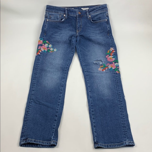 Pilcro and the Letterpress Blue Jeans with Floral Embroidery Cotton Size 5/27 - Picture 3 of 16